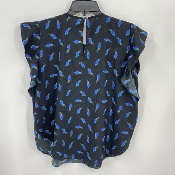 Ranna Gill Anthropologie Bird Top Flutter Sleeves Cutwork Bodice Black Womens S - Picture 4 of 4